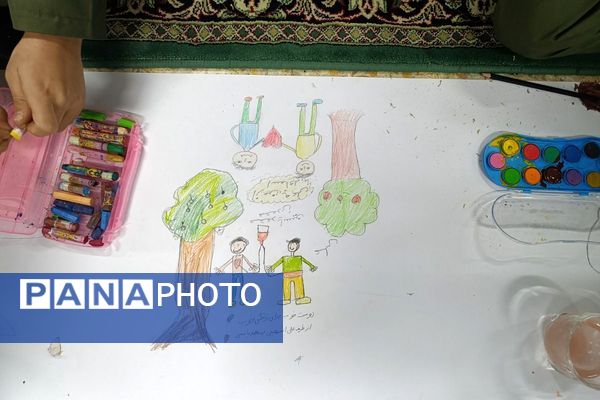 نقاشی همگانی دانش آموزان دبستان شهید رجایی جوه ای از دوستی و اتحاد