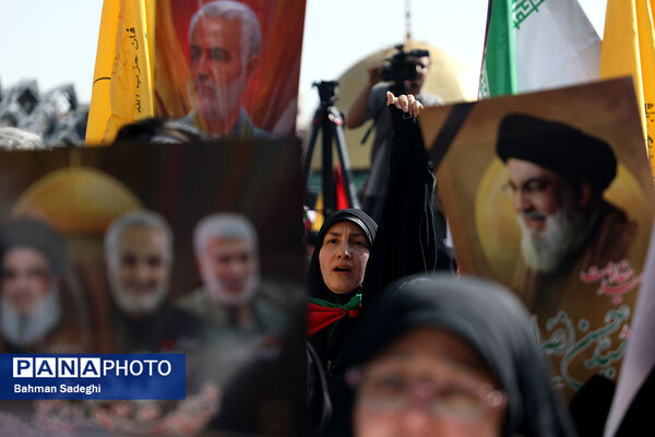 تجمع محکومیت ترور سید حسن نصرالله و قدردانی از عملیات وعده صادق ۲ در میدان امام حسین(ع)