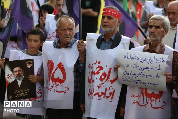 مراسم تجدید بیعت کفن پوشان ورامین با رهبر معظم انقلاب در میدان فلسطین و رواق کشوردوست