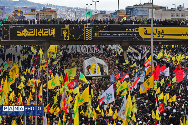 تشییع پیکر شهیدان سیدحسن نصرالله و سیدهاشم صفی الدین