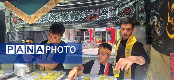 پذیرایی موکب سازمان دانش‌آموزی شهرستان اسفراین از عزاداران امام حسین (ع)