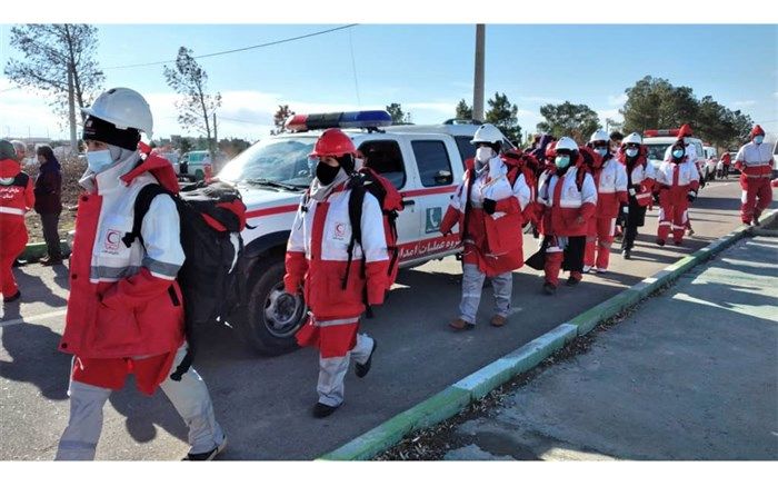 حضور تیم‌های عملیاتی هلال‌احمر رباط کریم در محل زمین لرزه فرضی اسلامشهر