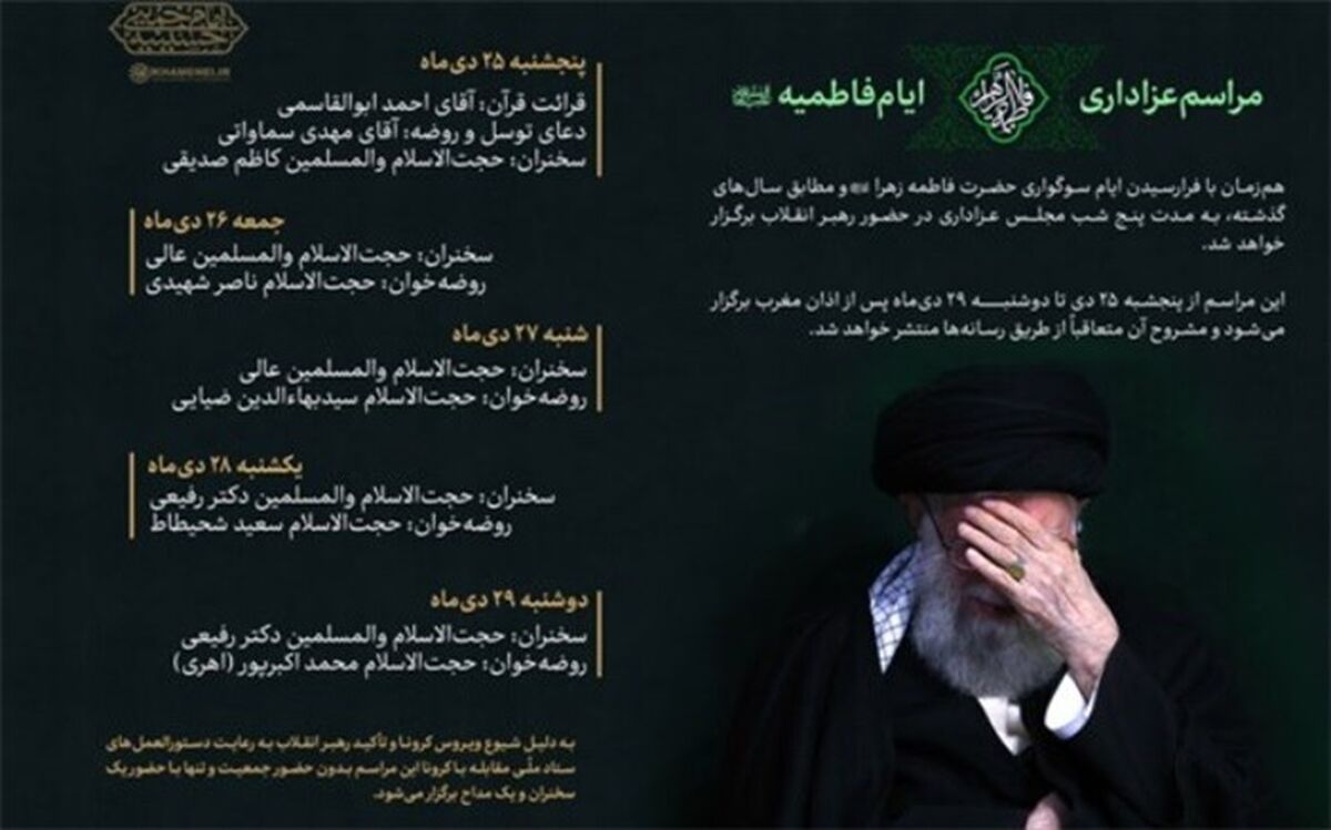 بدون حضور جمعیت برگزار می‌شود؛ برنامه مراسم عزاداری فاطمیه ۱۴۴۲ در حضور رهبر انقلاب