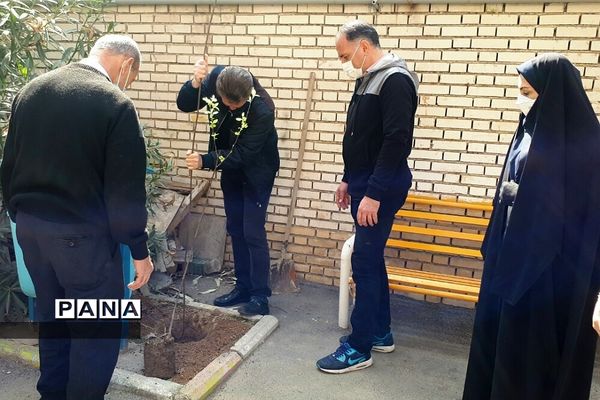 غرس نهال در هنرستان ایثار ناحیه یک شهرری به مناسبت هفته منابع طبیعی