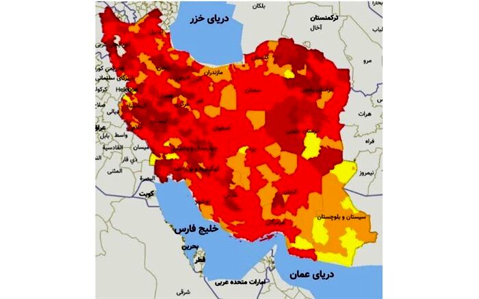 آخرین وضعیت نقشه رنگ‌بندی کرونا در کشور