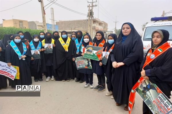 شرکت دانش‌آموزان شهرستان حمیدیه در راهپیمایی روز قدس