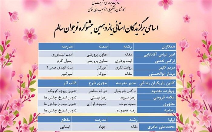 درخشش آموزش و پرورش منطقه ۱۵ در جشنواره نوجوان سالم
