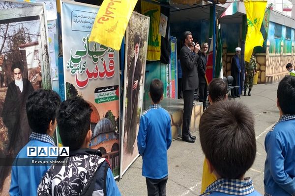 برگزاری مراسم صبحگاه مشترک دانش‌آموزی منطقه 4 در حمایت از کودکان فلسطین