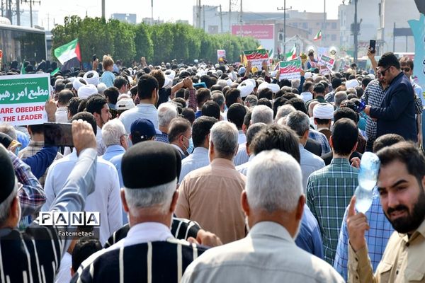 حضور پرشور مردم اهواز در راهپیمایی طوفان الاقصی
