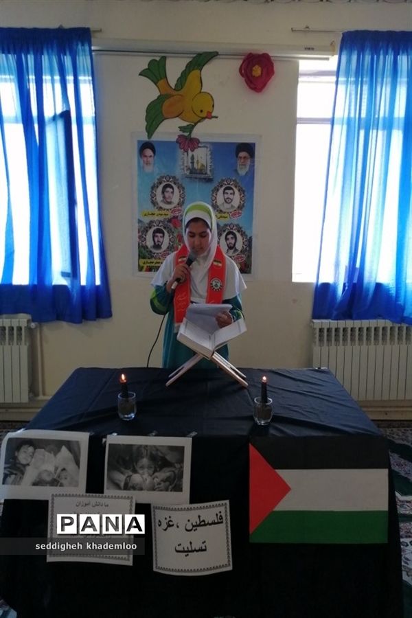 حمایت دانش‌آموزان دبستان شهیدان حجازی گلوگاه از مردم مظلوم غزه