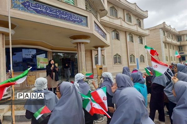 حمایت دانش‌آموزان دبیرستان حضرت خدیجه از جبهه مقاومت و محکومیت رژیم صهیونیستی