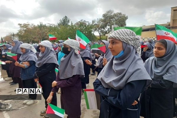 حمایت دانش‌آموزان دبیرستان حضرت خدیجه از جبهه مقاومت و محکومیت رژیم صهیونیستی