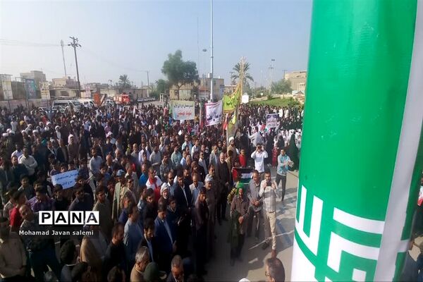 تجمع دانش‌آموزان و مردم شهرستان شادگان در حمایت از کودکان مظلوم فلسطین