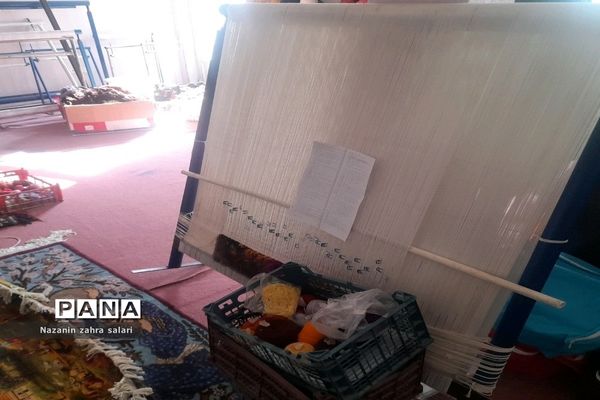 نمایش هنر هنرمندان قالی‌بافی در کارگاه قالی بافی شهرستان پیشوا