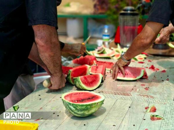 خدمت‌رسانی موکب عاشقان ولایت به عزاداران در مراسم وداع بارهبر شهید