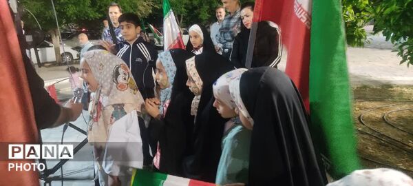برپایی موکب رهبری و بازسازی نقشه تنگه هرمز در پارک آزادشهر یزد