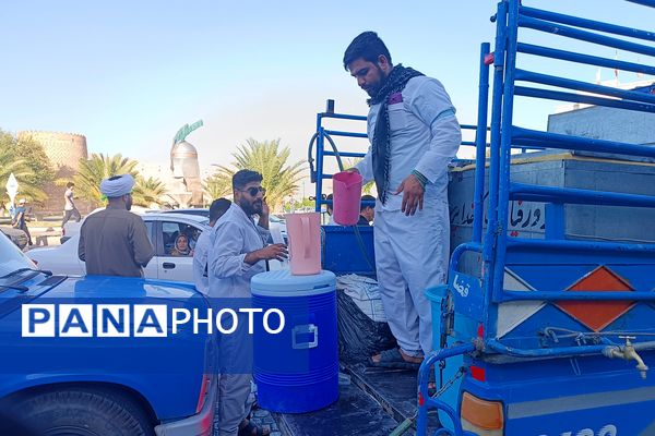 پیاده‌روی زائران کاروان پیاده هیات محبان الرضا (ع) شهرستان فیروزآباد در شیراز