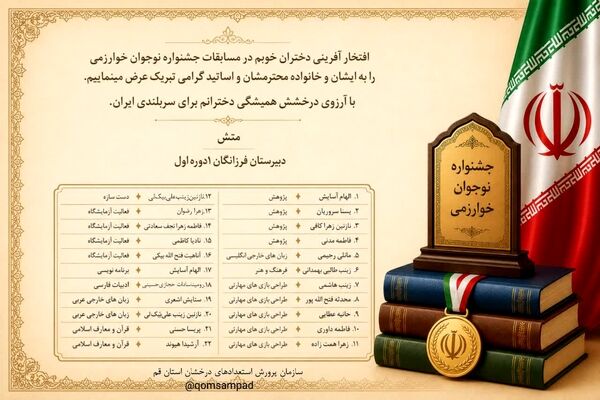 درخشش دانش‌آموزان دبیرستان فرزانگان یک قم در مسابقات نوجوان خوارزمی
