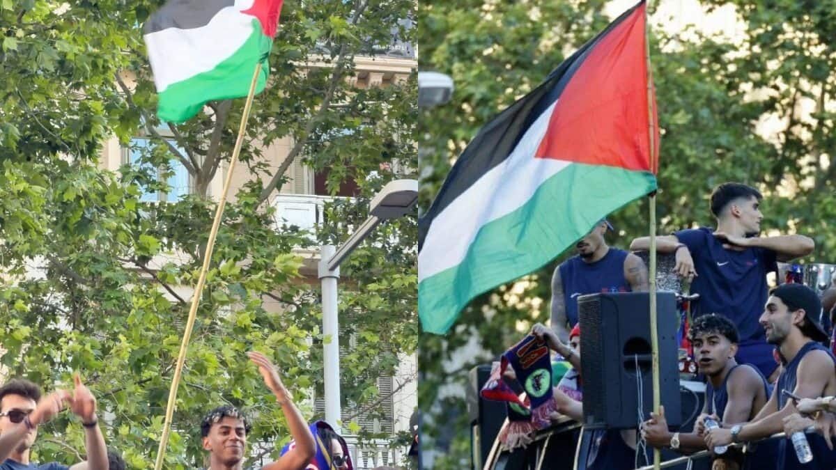 پرچم فلسطین در دستان «پادشاه جوان» آبی اناری‌ها