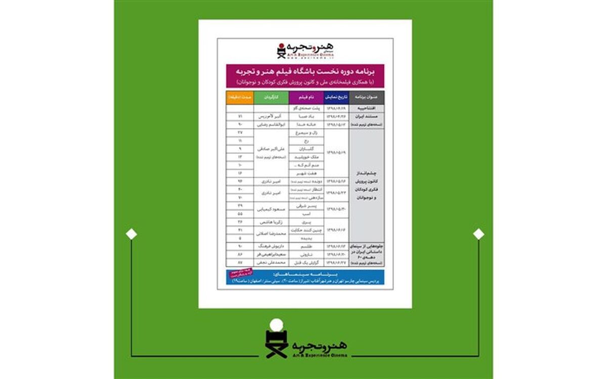نمایش رایگان فیلم‌های کانون در باشگاه «هنر و تجربه»