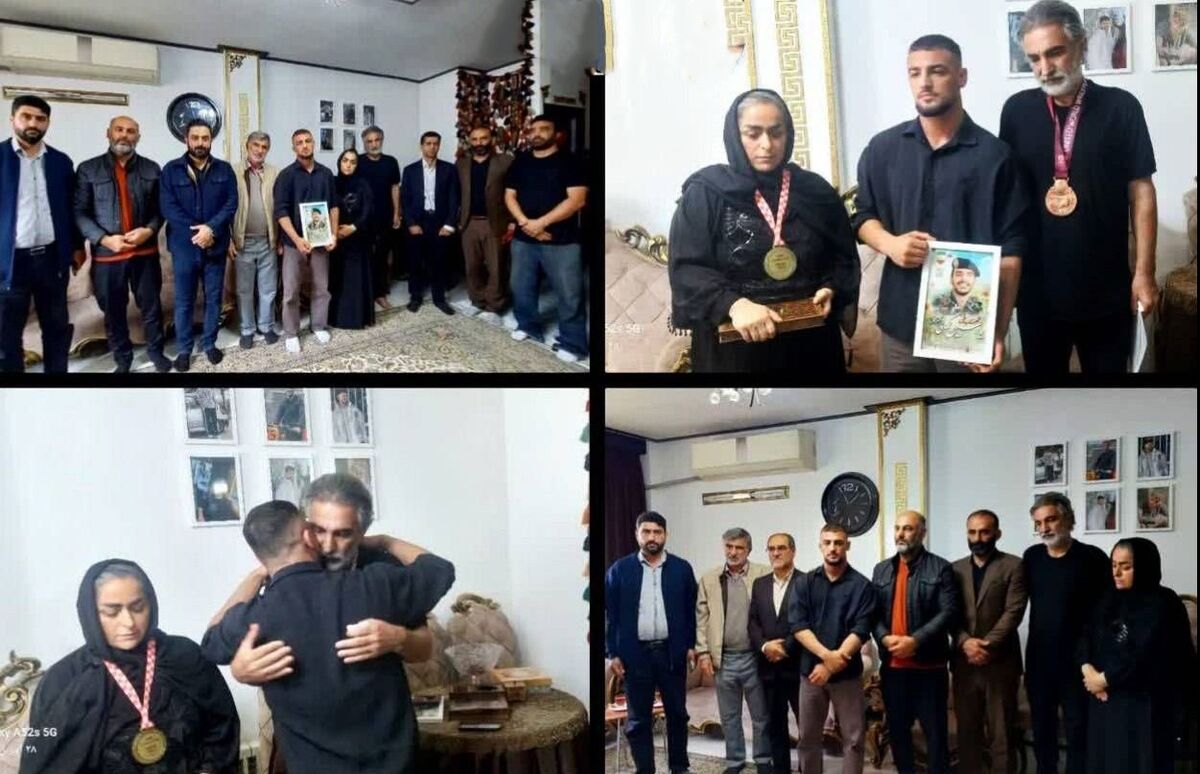 ملی پوش آزادکار نشان خود را به خانواده شهید جنگ رمضان اهدا کرد