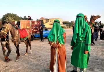آیین حرکت نمادین کاروان امام حسین (ع) به همت هیئت فاطمیون