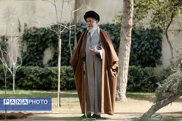 کاشت سه نهال توسط رهبر انقلاب در روز درختکاری