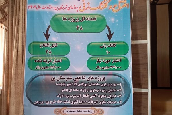 شهرستان بن در هفته دولت، شاهد افتتاح و کلنگ‌زنی پروژه‌های مهم عمرانی بود